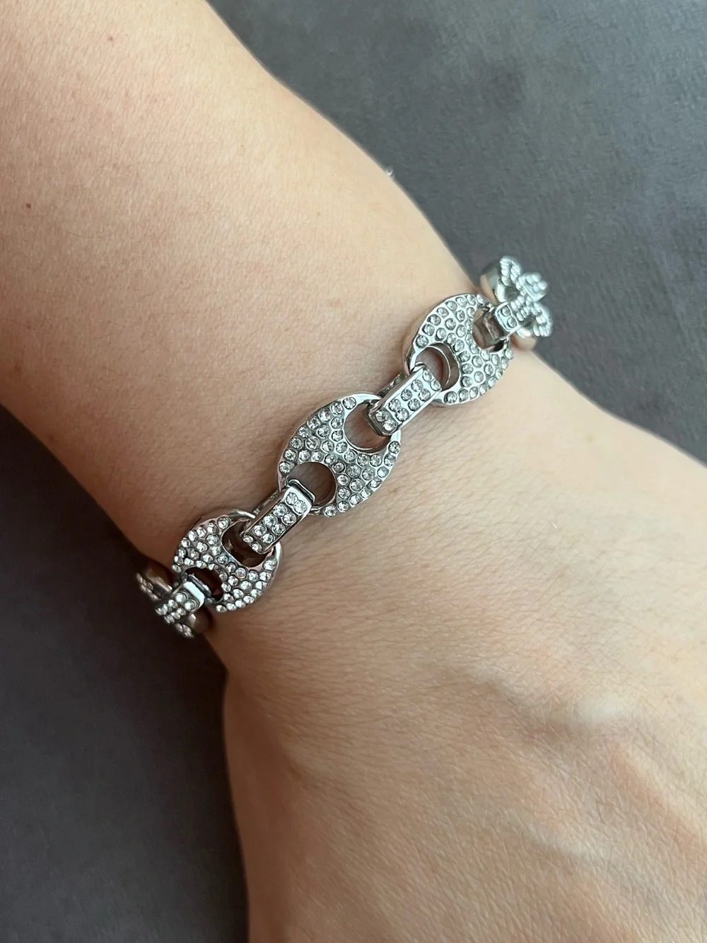 Silver Tone Crystal Pave Puffy Gucci Link Bracelet